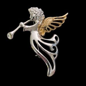 SFJ Angel Broach Pin Silvertone and Goldtone Signed
